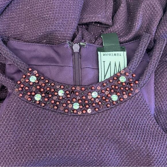 R & M Richards Nightway Glitter-Knit Gown, Size 4 Mulberry - Picture 8 of 16